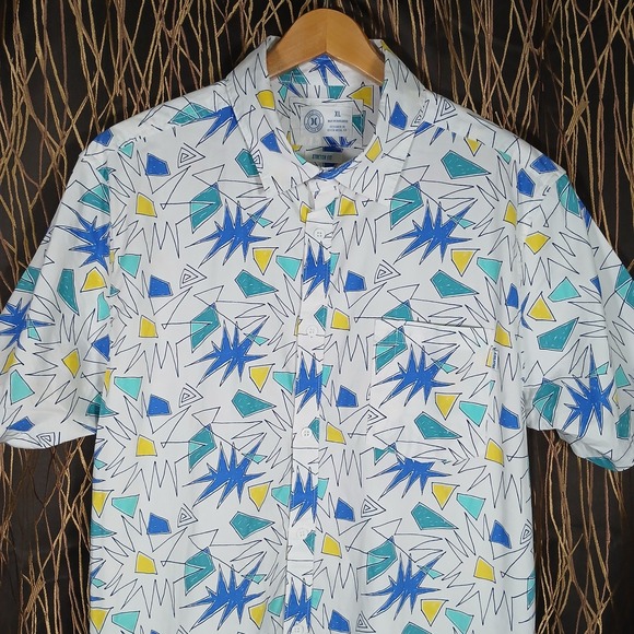 Hurley Other - VTG Hurley Button Down Shirt Mens XL White Geometric Abstract Print Stretch Fit